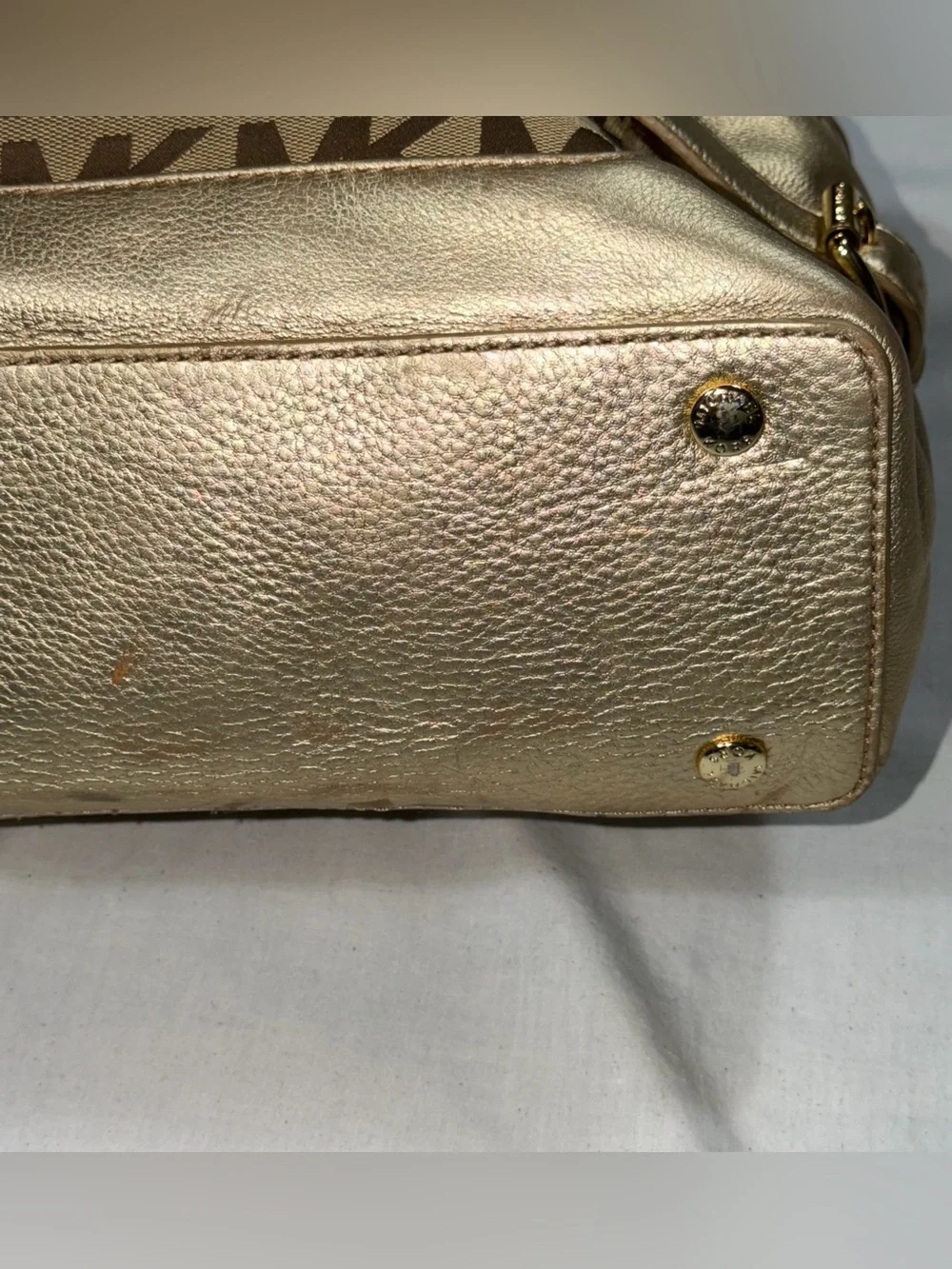 Michael Kors Gold Signature Jacquard Metallic Leather Satchel Bag